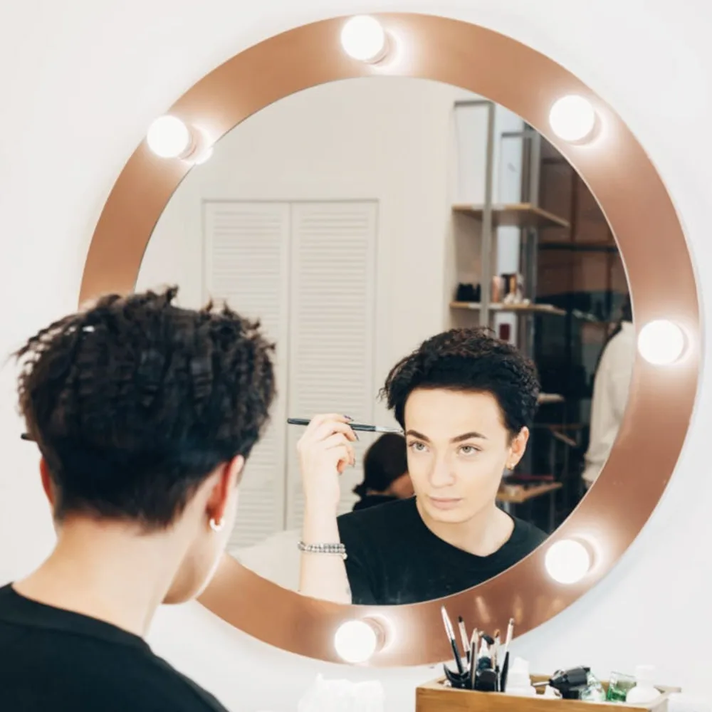 Makeup Mirror Bulb Led Mirror Headlight Free Punching Fill Light Dressing Table Rotating Take-Up Touch Three-color White