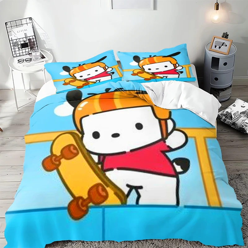 Sanrio Bedding Sets Pochacco Cartoon Comforter Cover Bed Cover Duvet Cover Pillow Case 2-3 Pieces Sets Kids Adult Size 5