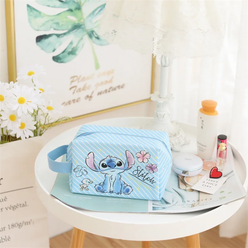 Disney Cartoon Stitch New Pencil Case Bag Travel 3D Makeup Bag Student Handheld Stationery Storage Bag Pu Waterproof Zipper Bag