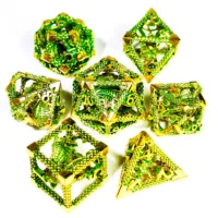 DnD Metal Dice Set - Dragon Hollow Design 7pc Green Zinc Alloy Dice for D&D, Dungeons and Dragons RPG Games 1