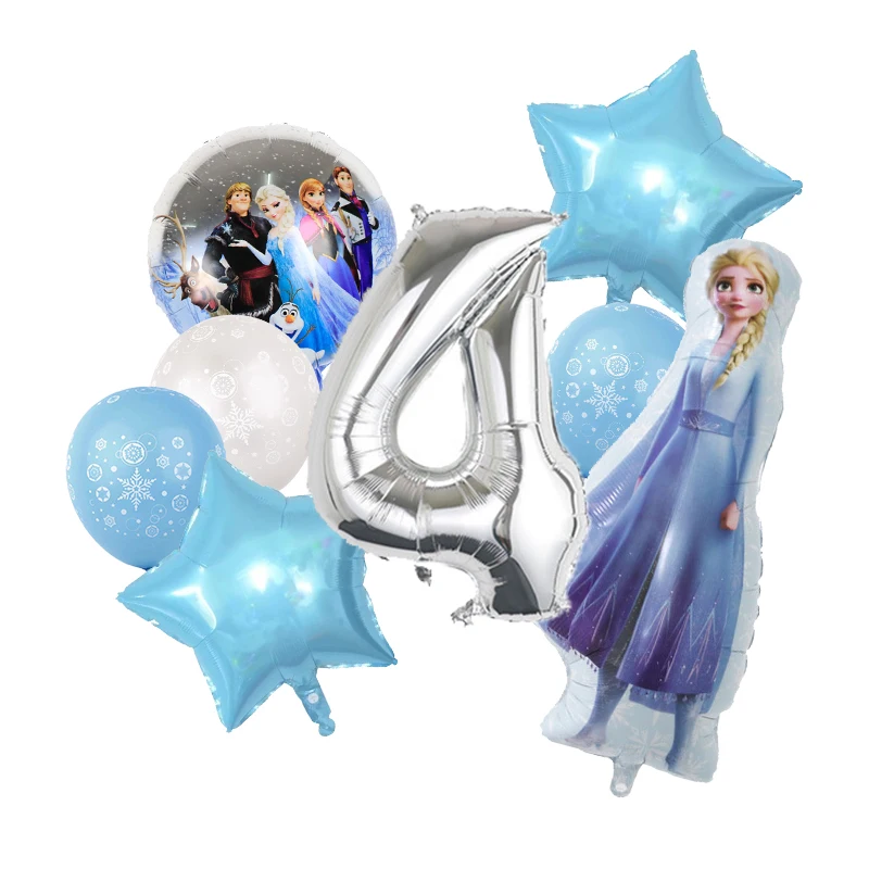 Decoraciones para fiestas de cumpleaños de Disney Frozen, vajilla, vasos de papel, platos y globos de color rosa y azul de la princesa Elsa para bebés y niños