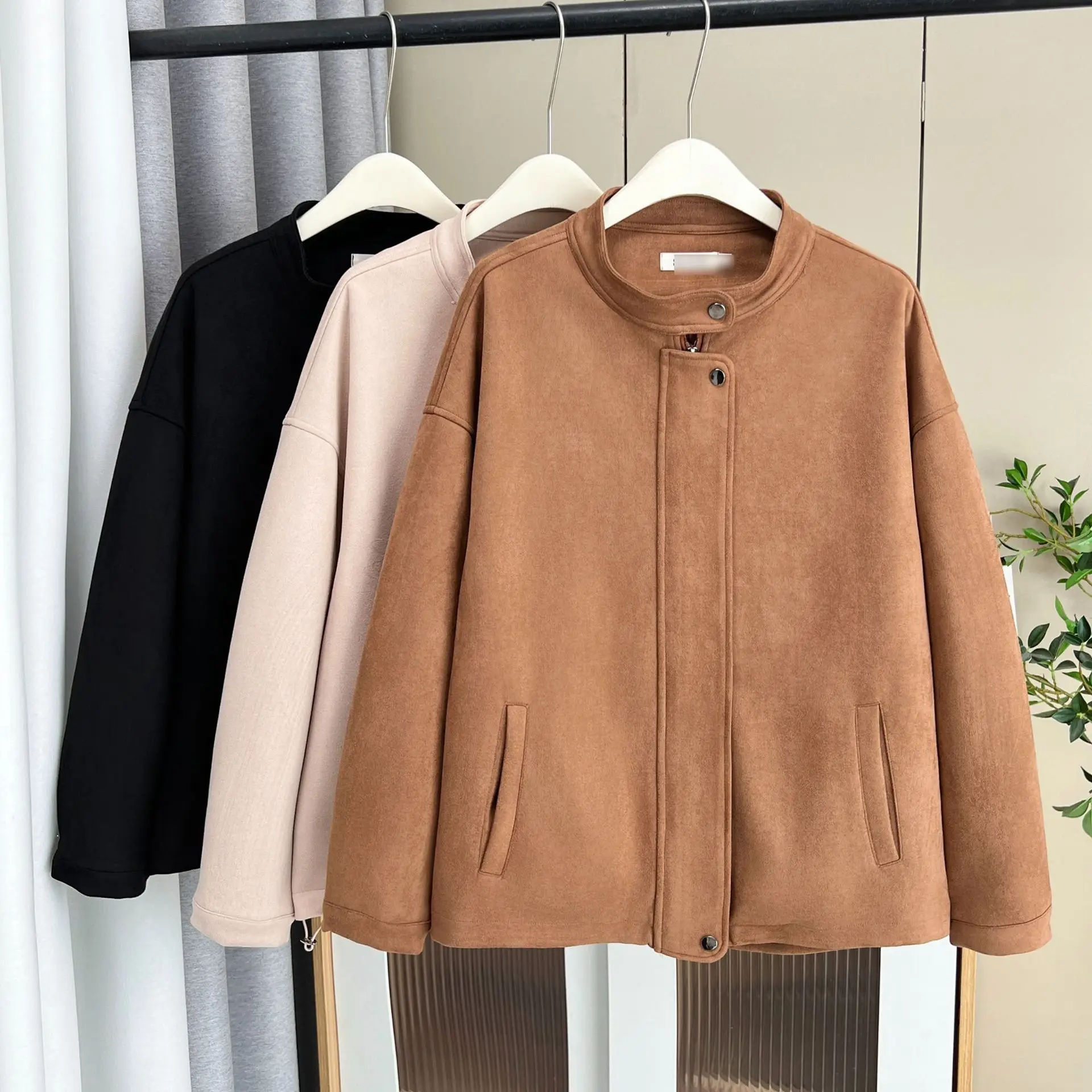 XXXXL Fashion Plus Size Women's Jacket Autumn Elegant Suede Fabric Casual Zipper Coat