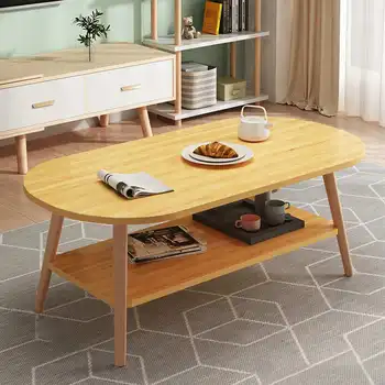 Nordic Coffee Table for Living Room Center Table with Open Shelving for Storage Small Tea Table Round Table with Solid Wood Legs