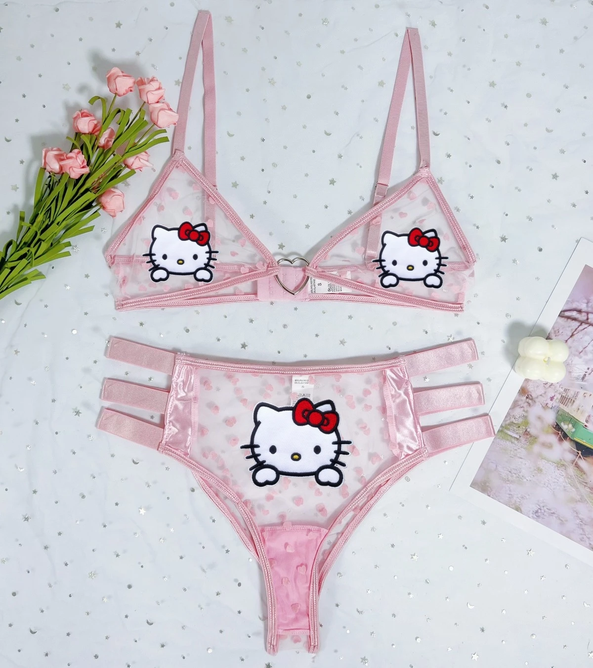 Hot Topic Hello Kitty Bralette Harajuku Kawaii Underwear Pink Hello Kitty Bra  Panties Lingerie Set – The