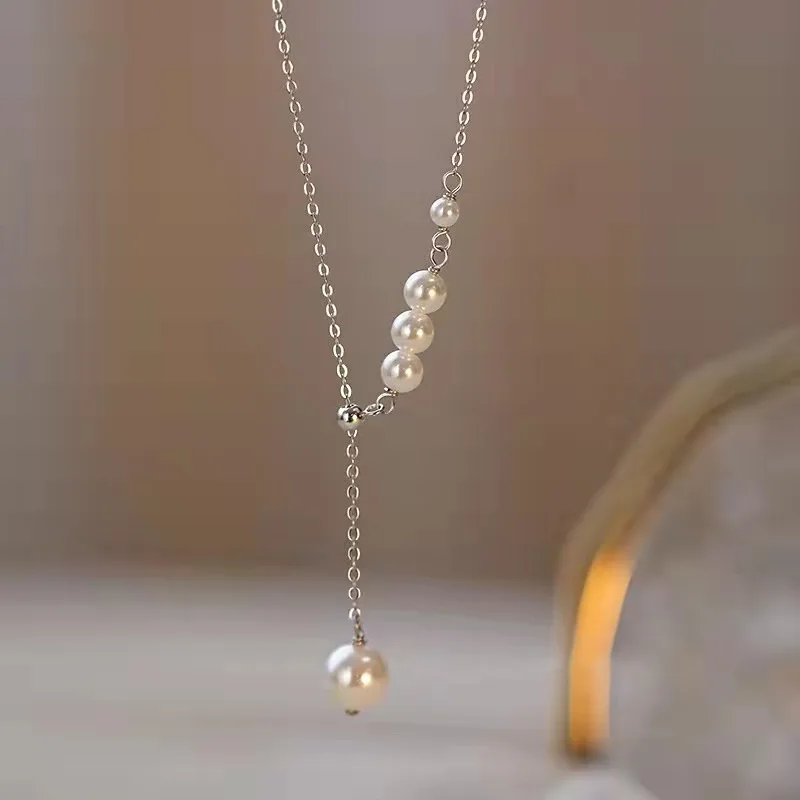 

TKJ 100% S925 Sterling Silver Freshwater Natural Pearl Tassel Necklace for Women Light Luxury Design Pearl Necklace Women