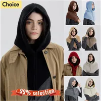 Winter  Hat Scarf for Women Knitted Hooded Caps Outdoor Warm One-Piece Neck Collar Beanies Hats for Girls