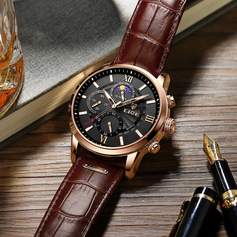 Men's Luxury Leather Quartz Sports Watch - Waterproof Wristwatch by LIGE