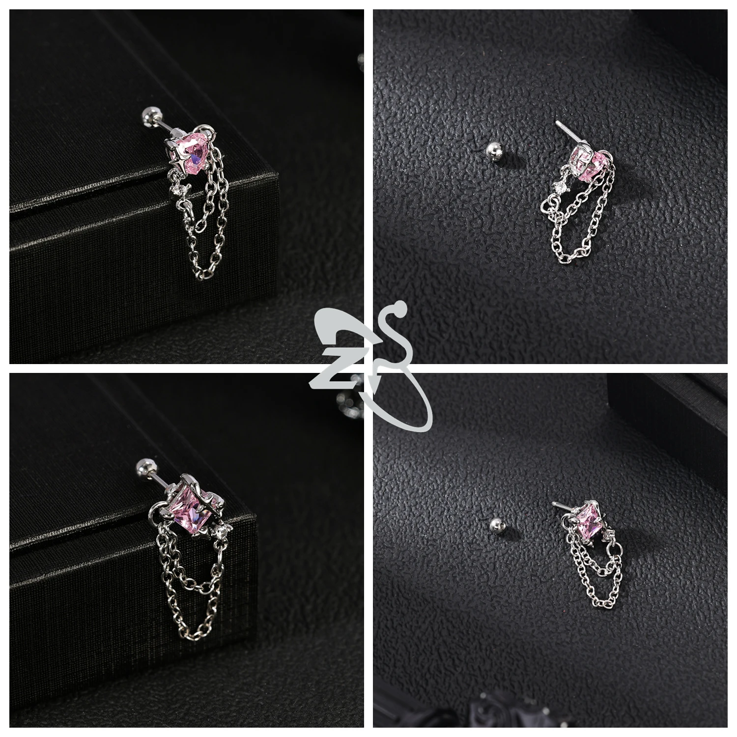 Cute Heart Stud Earrings - 20G Pink CZ Crystal Jewelry for Kids  Women