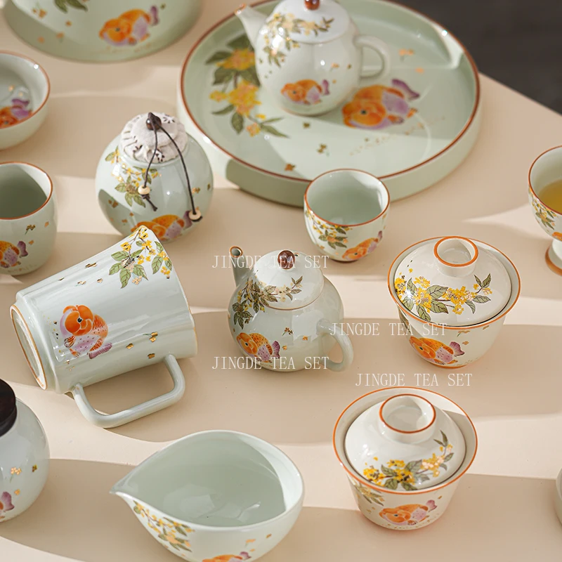 Ceramic Osmanthus Goldfish Master's Cup High End Household Tea Cups Kungfu Tea Set New Chinese Style Drinking Utensils