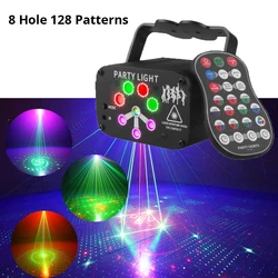 Vibrant RGB Mini Disco Laser Light Projector - USB Rechargeable LED Sound-Activated Strobe Stage Lamp - USB Recharge (8 Hole 128 Patterns)