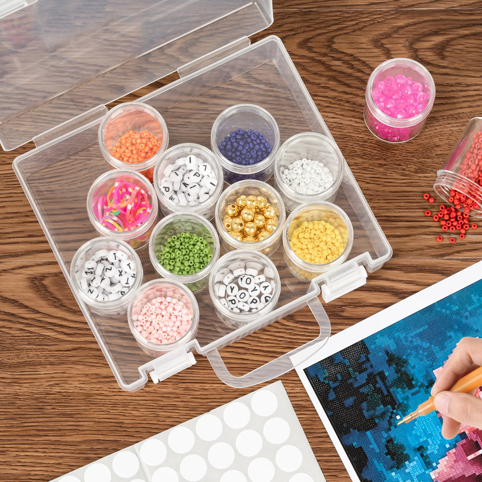 Storage Box Bead Organizer Box Diamond Painting Storage Box Bead Storage Containers 14 Slots Clear Embroidery Organizer Container for Beads