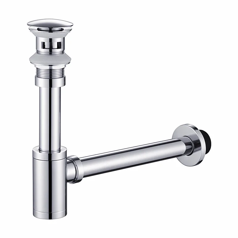 ที่ดักขวดสีเงินกาลักน้ำทองเหลืองทรงกลม P-TRAP อ่างล้างมือในห้องน้ำท่อระบายของเสียพร้อม WF-6920ระบายน้ำแบบป็อปอัพ 1