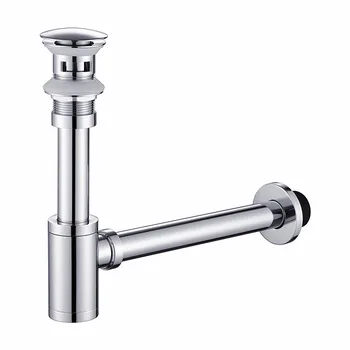 ที่ดักขวดสีเงินกาลักน้ำทองเหลืองทรงกลม P-TRAP อ่างล้างมือในห้องน้ำท่อระบายของเสียพร้อม WF-6920ระบายน้ำแบบป็อปอัพ 1