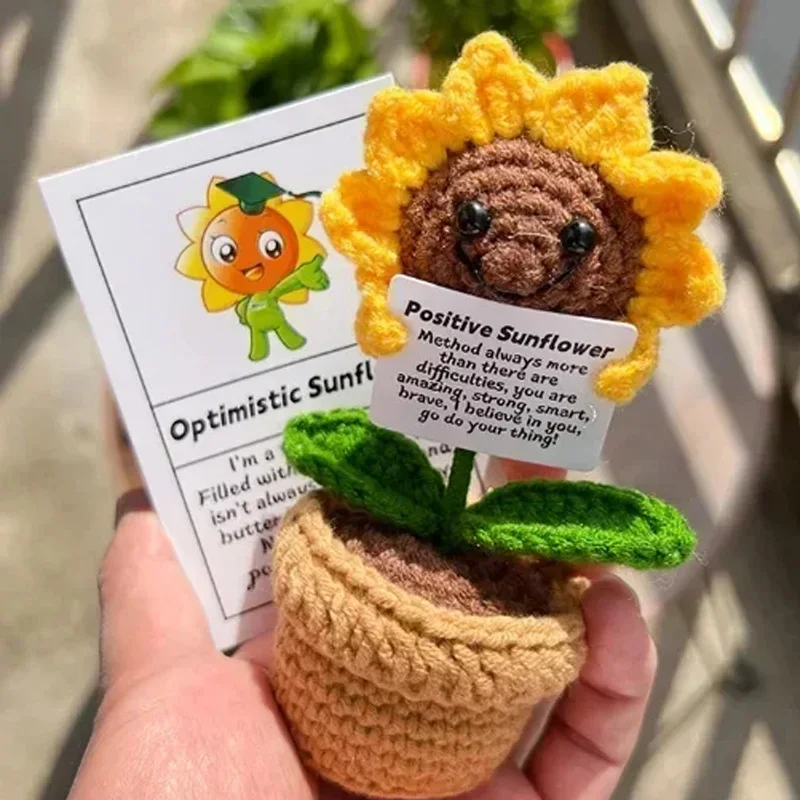 Positive Energy Potato Hug Pocket Mini Handmade Plush Wool Knitting Doll with Card Funny Christams Gifts Figure Toys Decoration