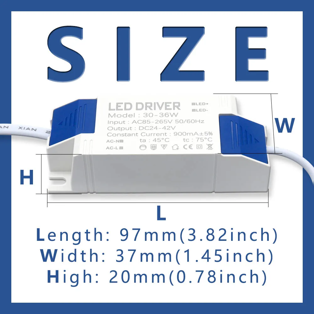 Pilote LED 30-36W, Courant Constant 900mA - Entrée AC85-265V, Sortie DC24-42V - Protection Court-circuit, Dissipation Thermique - Pour Installation éclairage DIY - 9