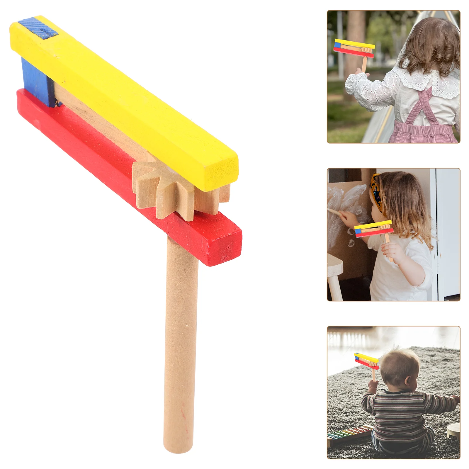 4 Pcs Ratchet Child Musical Instruments Matraca Noise Maker Sound Wood Castanet with Long Handle Wooden Clapper