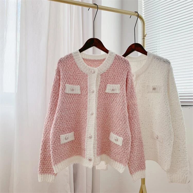 2021 Women Autumn Vintage Knitted O-Neck Cargidans Tops Long Sleeve Women Pink Cardigans Coat Fashion Sweater Cardigans turtleneck