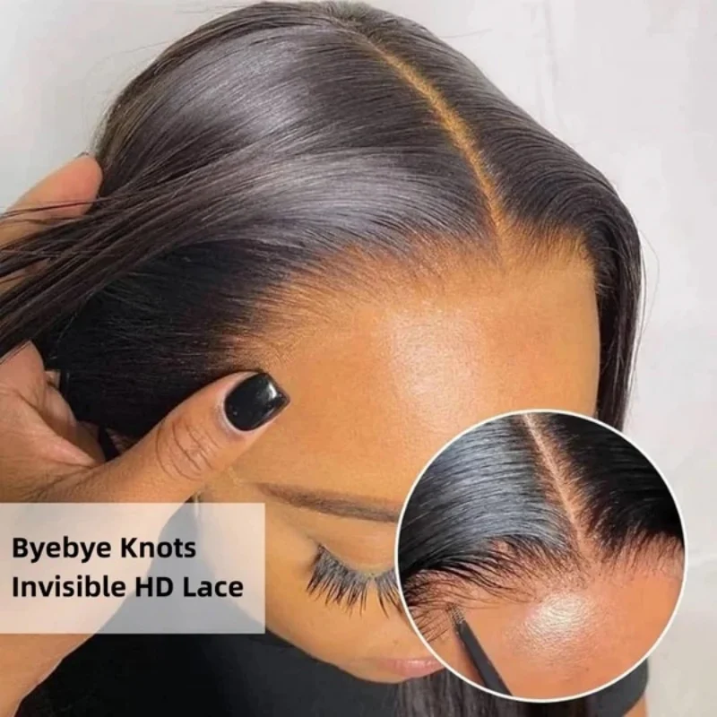 360 gerade Lace-Frontal-Perücke, leimlos, Pull-Go-Perücke, Kordelzug, Echthaar, 250 Dichte, versteckter Riemen, unsichtbare Spitzenperücke, vorgezupft – Detail 12