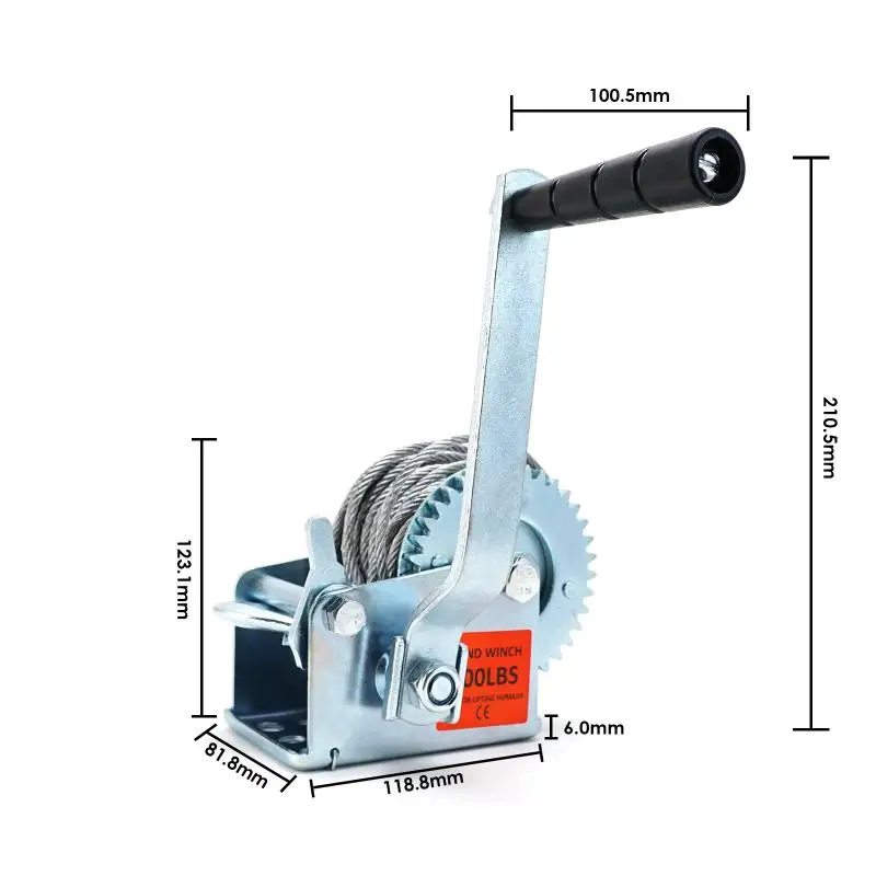 600/3500LB Hand Gear Winch Gear Reel with 7 Meters Black Webbing For Truck and Trailers