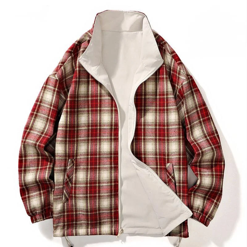 GENIOLAMODE giacca a quadri double face con revers per uomo e donna, coppia autunnale_voghion.com