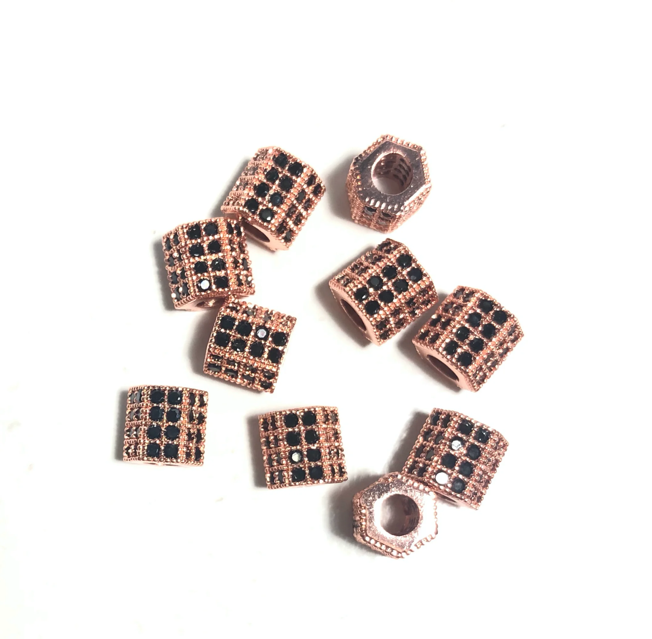 20pcs/lot Cubic Zirconia Pave Hexagon Shape Spacers Beads Women Jewelry Bracelet Making DIY Loose Beads Waist Accessories Supply