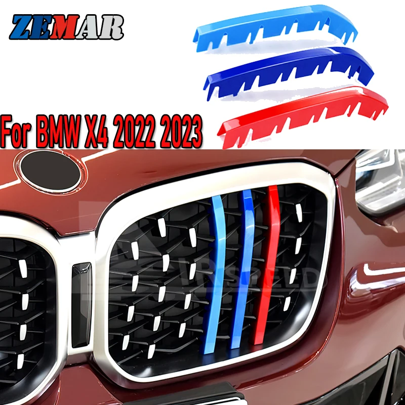 

ZEMAR 3pcs ABS For BMW X4 G02 xDrive30i 2022 2023 Car Racing Grille Strip Trim Clip M Power Performance Accessories