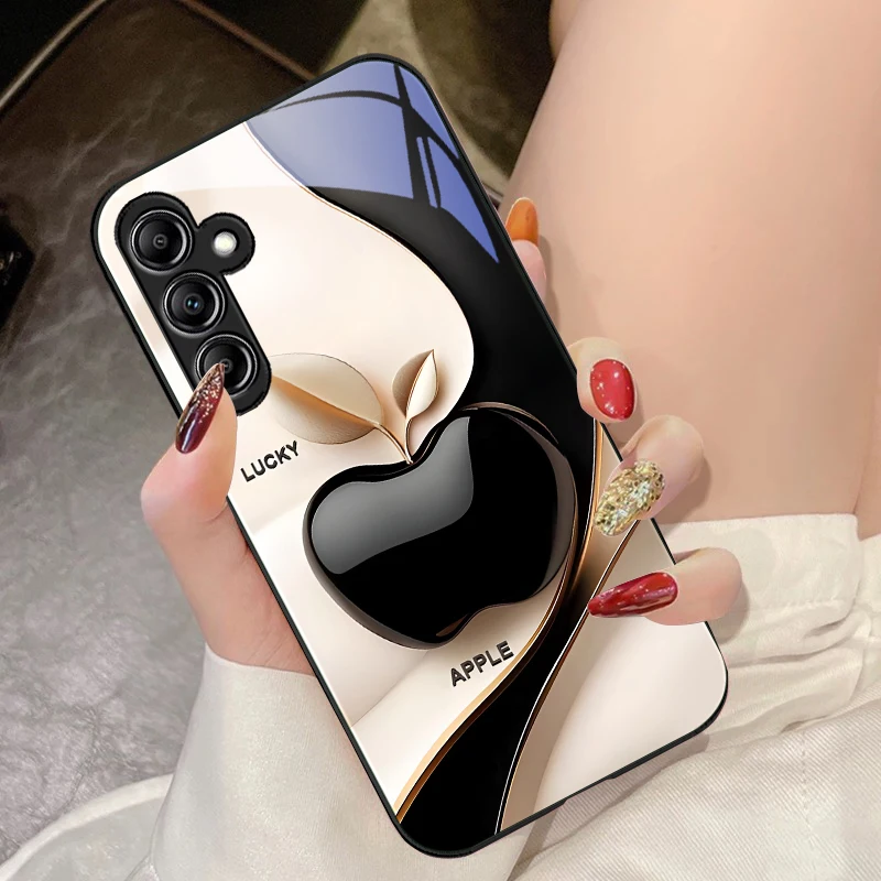 Sleek Black Apple Design Glass Phone Case
