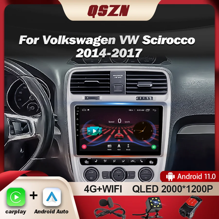 QSZN-reproductor Multimedia con Android 13 para coche, Radio con navegación GPS, Carplay, estéreo, sin 2 dines, para Volkswagen, VW, Scirocco, 2014-2017