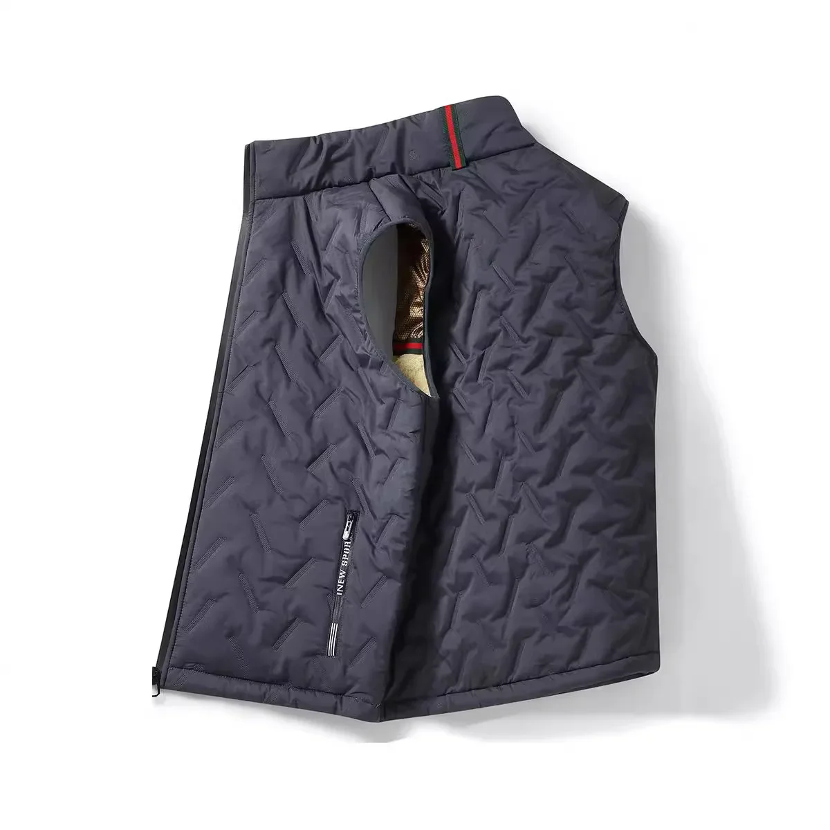 Men's Fleece-Lined Wool Velvet Vest Motorcycle Rider Jacket Autumn Winter Warm