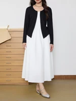 DUSHU Women Knitted Top Dress Two Sets 2025 Spring New Female Solid X-LINE Tank Dresses White Long Dress 25DS81125+25DS81128