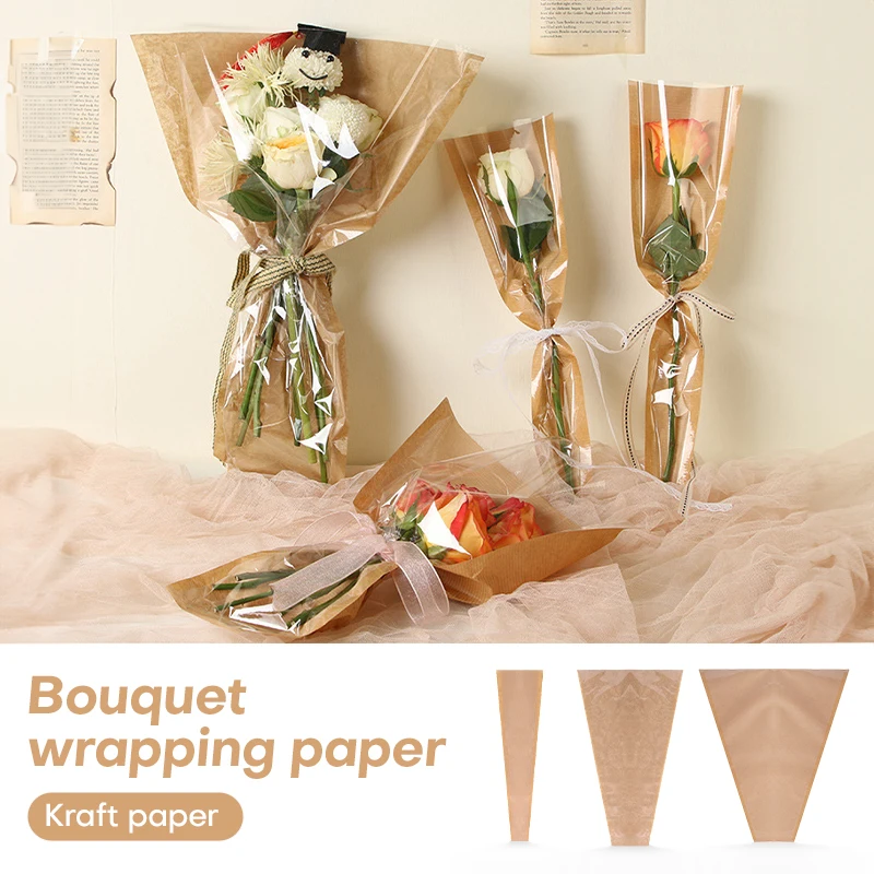 

50Pcs/pack Bouquet Wrapping Papers Flowers Rose Florist Kraft Paper Packaging Bag Props Flower Shop Holiday Decoration Supplies