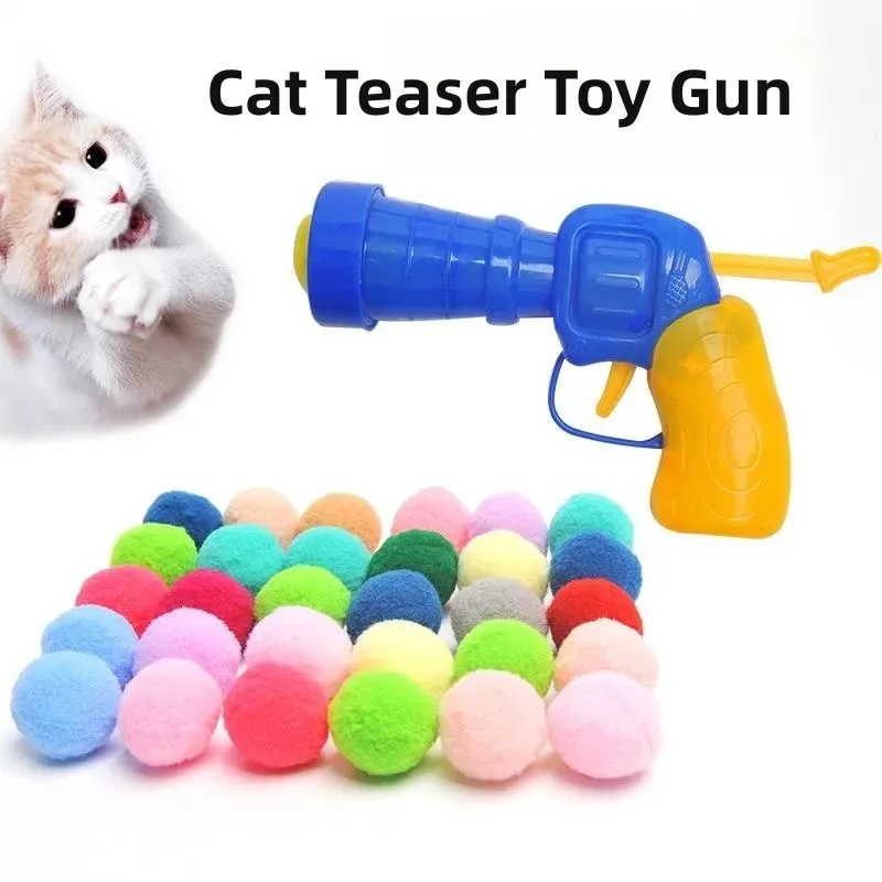 

Cat Toy Plush Ball Launcher Gun Interactive Elastic Silent Ball emitter kitten Toy Supplies relax Self Hi Fun Artifact