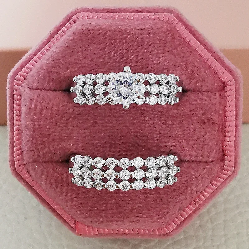 Elegant Multi-Tone Engagement & Wedding Ring Set - Luxury Gift