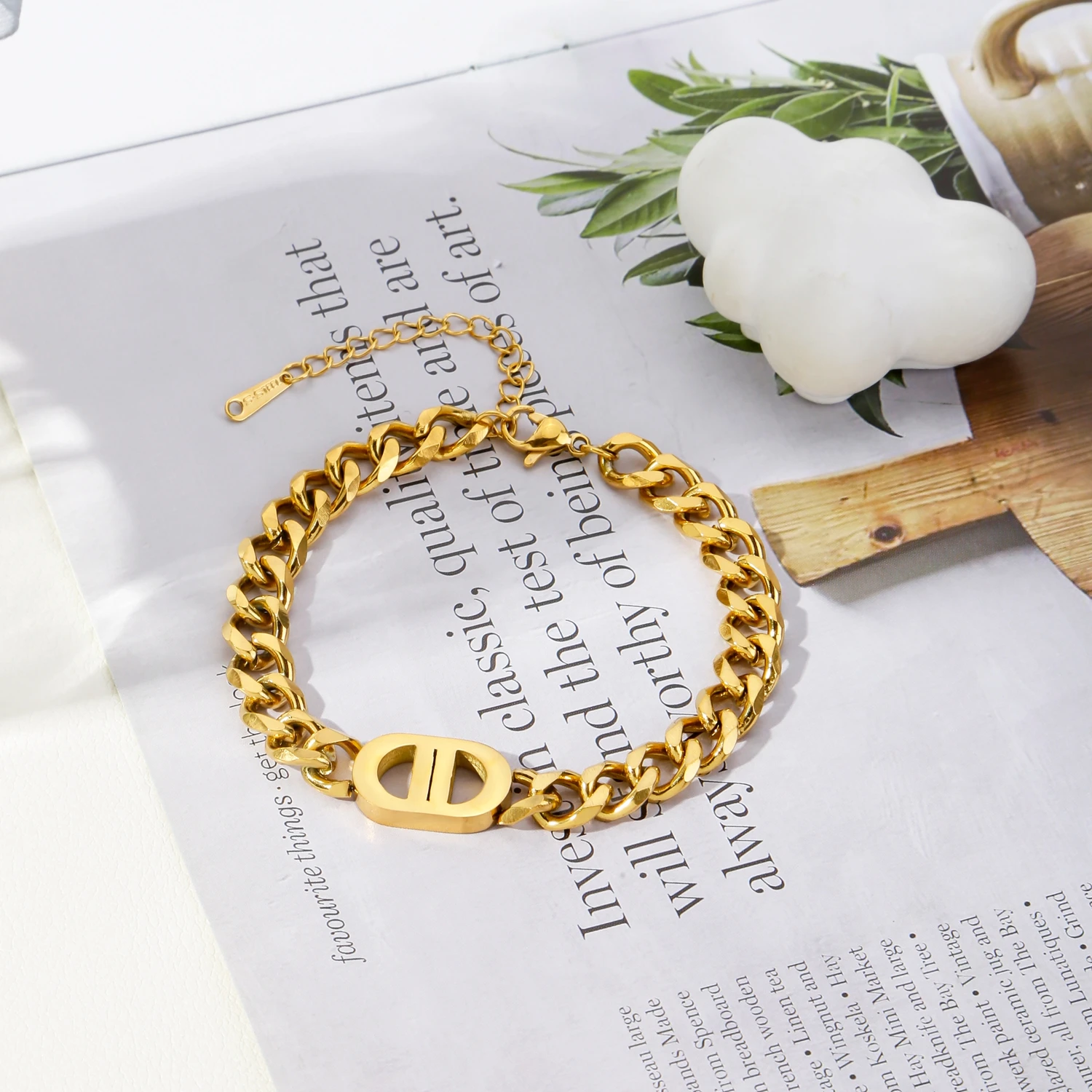 SGMAN Stainless Steel Bracelet Dio for Women Jewelry Cuban Chain Bangles Fashion Women Set Gold Plated Trend Gifts Waterproof