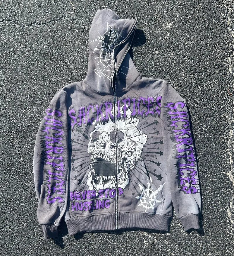 AmericanRetroVintageSkeletonHoodiesFullZipperSweatshirtforMen