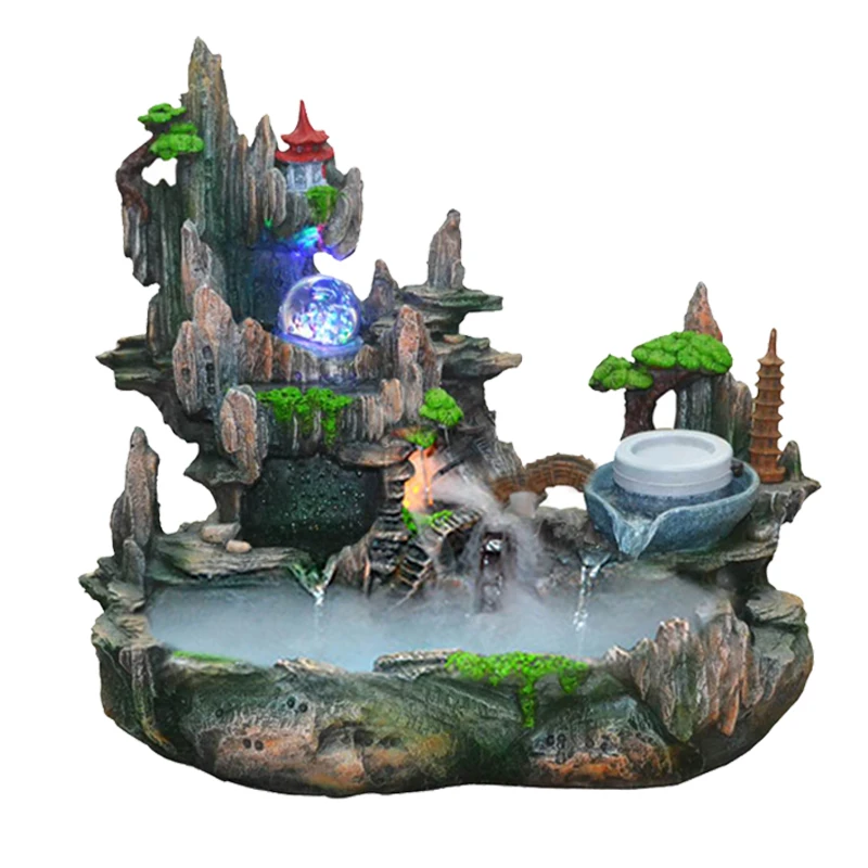 

Zhaocai Rockery Water Fountain Humidifier Decoration Desktop Living Room Fish Tank Bonsai Fengshui Wheel Shop Opening Decoration