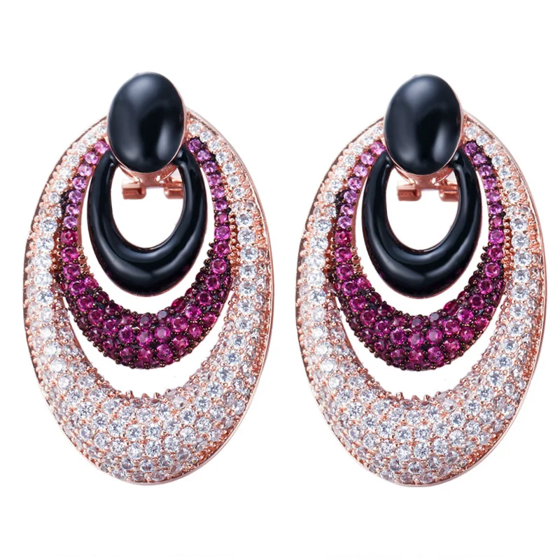 ThreeGraces Nigerian Luxury Brand Micro Pave Cubic Zirconia Rose Glod Color Big Round Dangle Earrings Jewelry for Women ER025