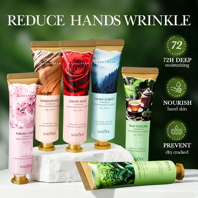 6pcs/kit SADOER Tea Flower Hand Cream Sets Hands Whitening Moisturizing Anti Wrinkles Anti-Aging Hand Skin Care Products