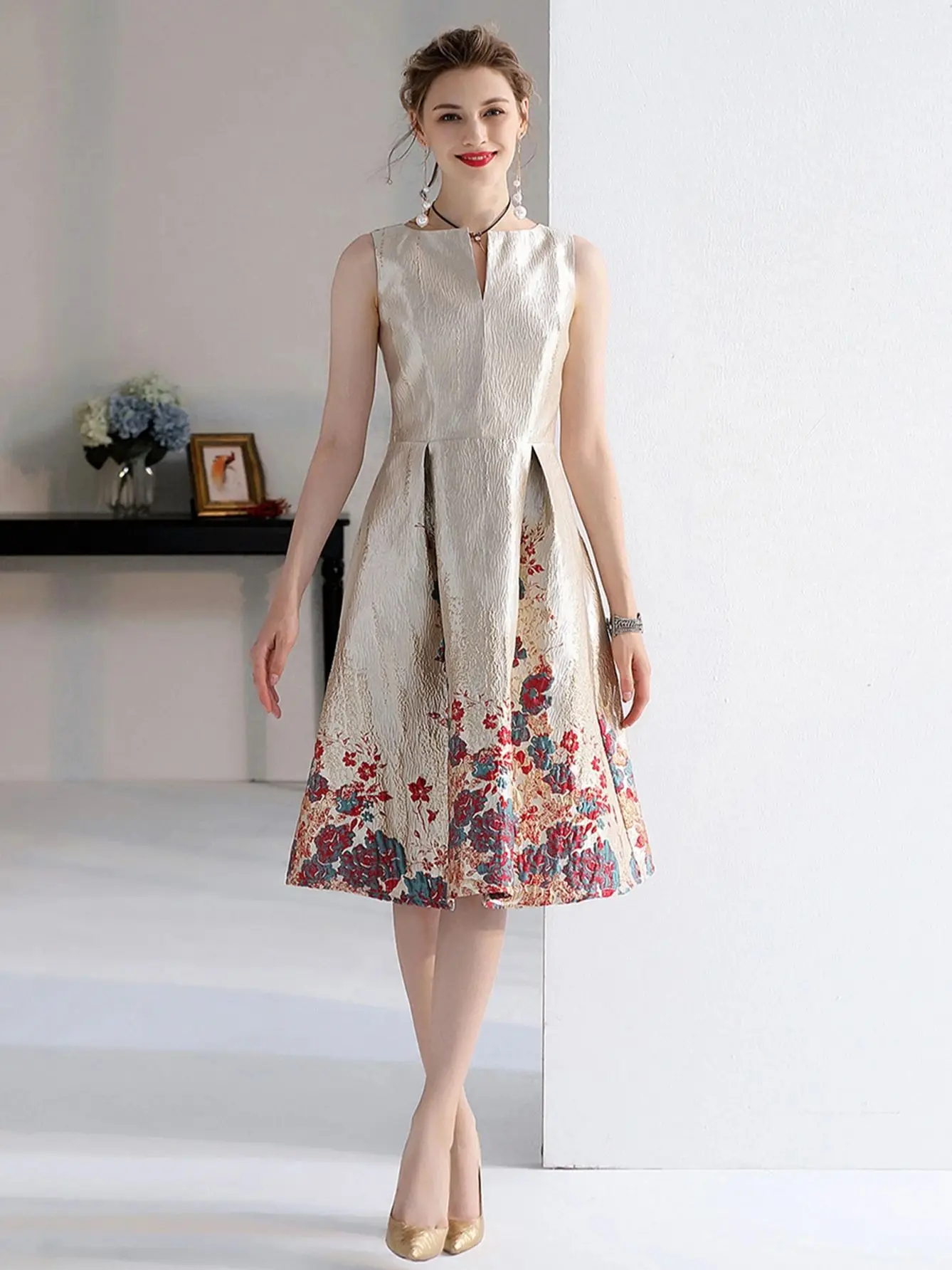 فساتين جاكار نسائية ، ثوب بلا أكمام ، ملابس غير رس...