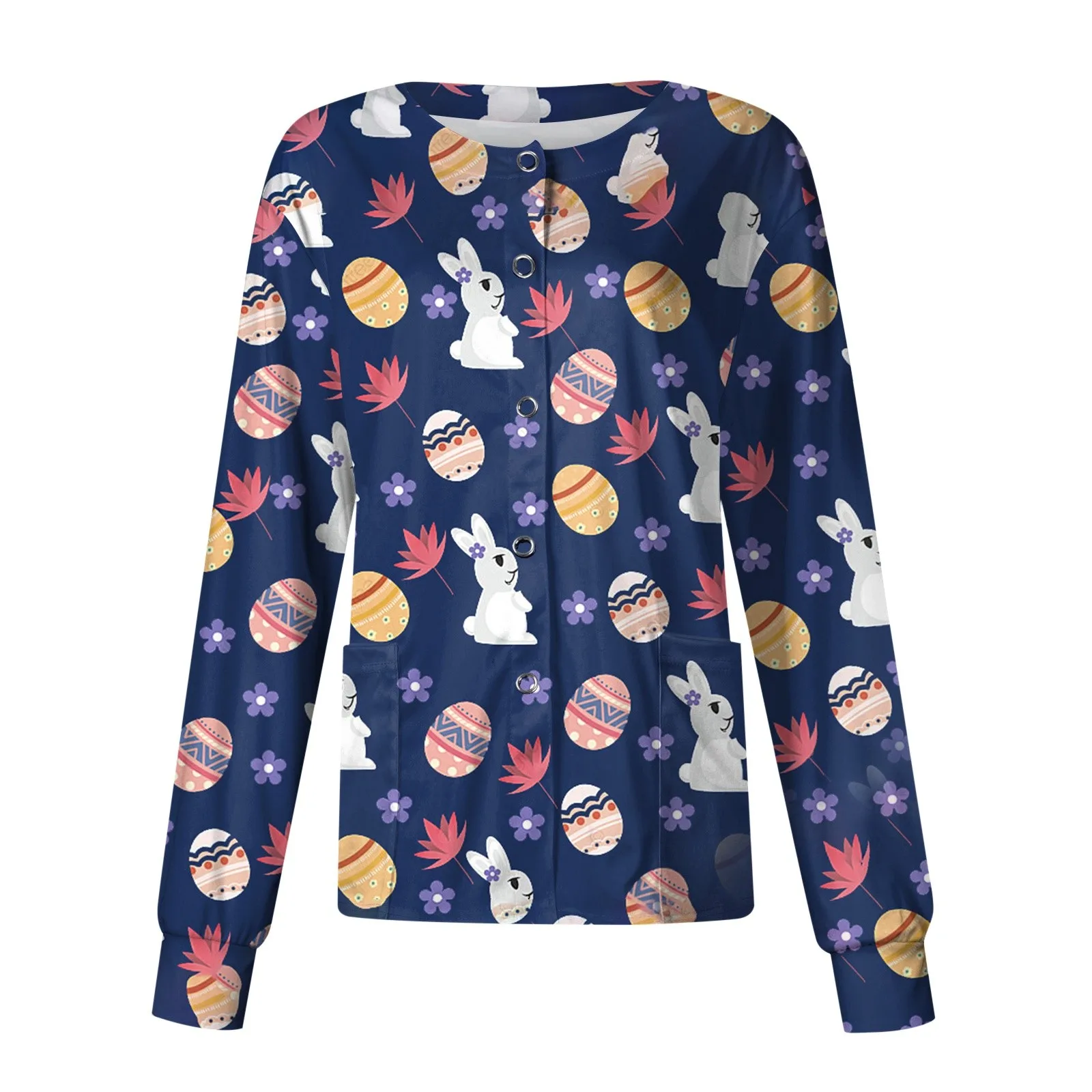 

Милая медицинская Униформа с пасхальным принтом в виде яйца кролика, Женская однобортная Защитная униформа для медсестры, рабочая рубашка, куртка-пиджак, топы