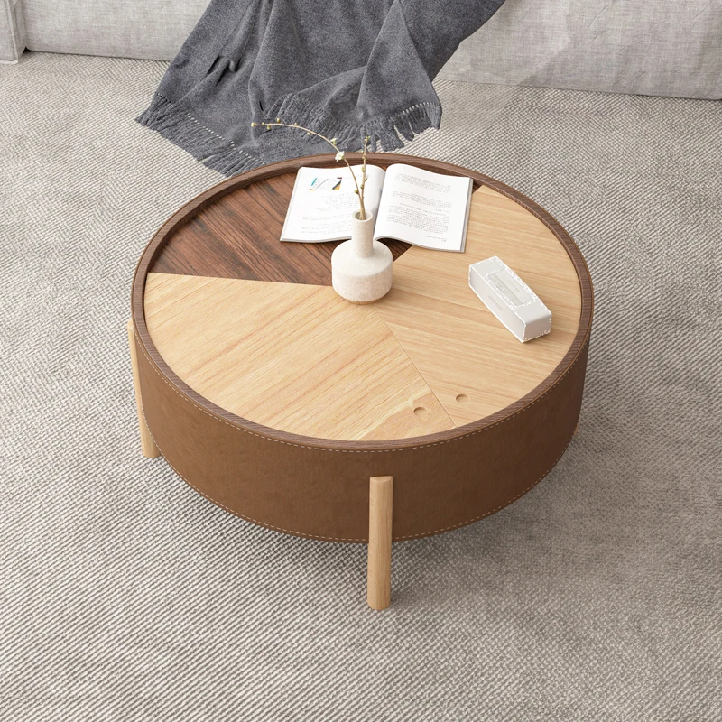 Log color round coffee table small apartment modern minimalist furniture black walnut coffee table high-end