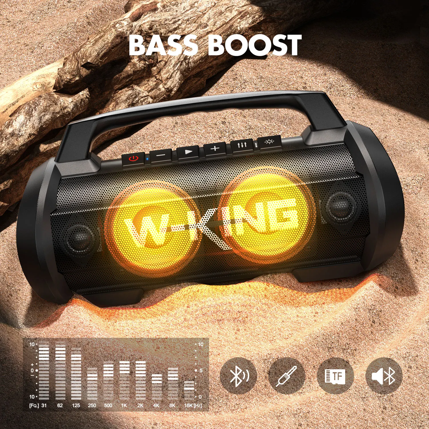 W-KING Portable Bluetooth Speaker 120W Peak 70W RMS with Wireless Microphone, IPX6 Waterproof Outdoor Speaker 42H Playback 4