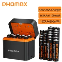 POHMAX 1.5V Lithium Rechargeable Battery AA 4200mWh AAA 1100mWh Lithium-ions Charger 8 Slots Fast Charging Box with Type-C Cable 2
