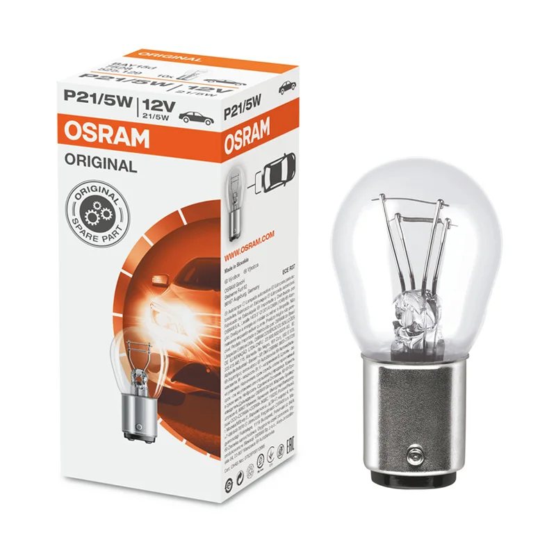 OSRAM Original P21W 1156 Turn Signal Light Reverse Lamp Standard Auto Brake  Bulb 12V S25 21W 7506 Metal Bases Wholesale 10pcs