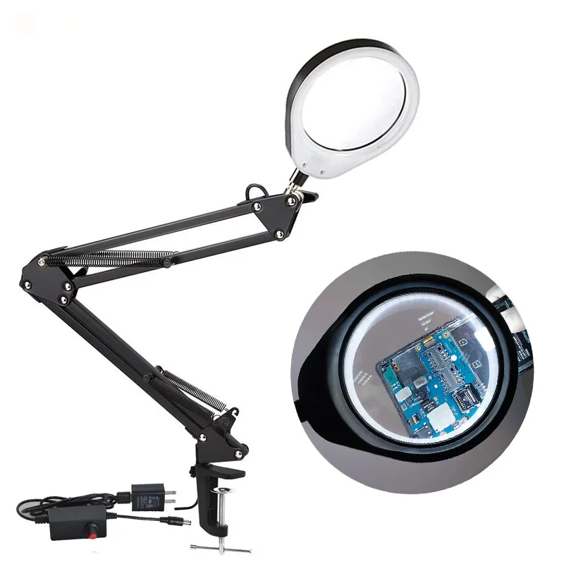 USB Clamp 10X 20X Led Lights Magnifier Magnifying Glass 48pcs Table Lamp Lupa Foldable Reading Repairing Watching PCB Tools