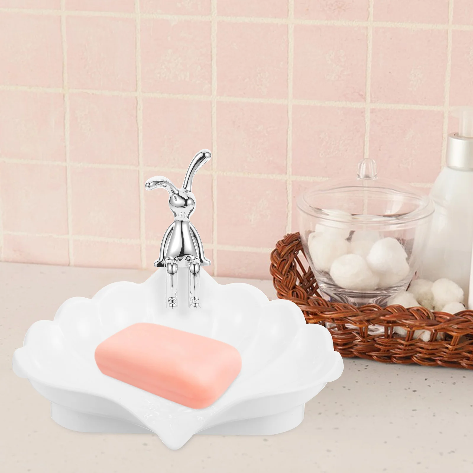 

Bunny Shell Soap Box Self-draining Tray Stand Holder Bathroom Dish Kitchen Cleaning Sponge