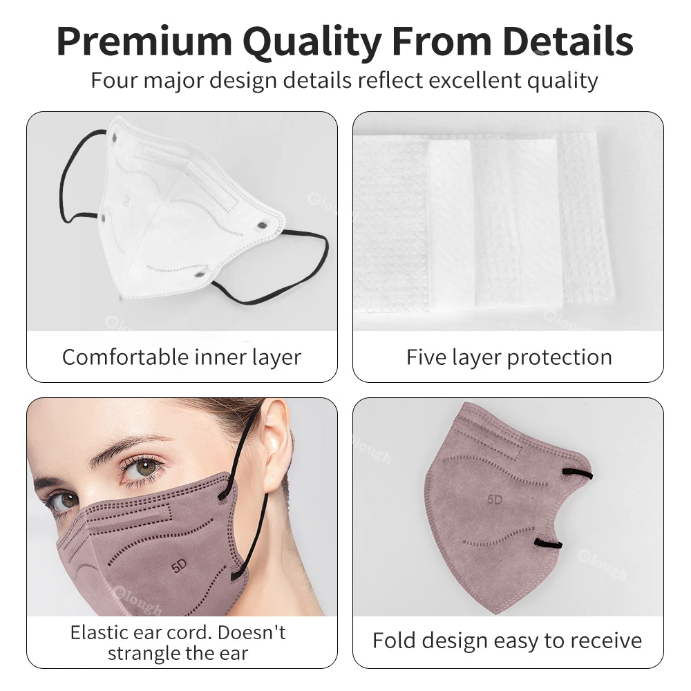 Elough 4D ffp2 CE Mask fpp2 Approved kn95 Mascarillas Color homologada Masks Kn95 Certified Black Reusable Mask FFP2MASK Masque face mask