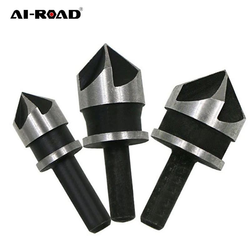 AI-ROAD 82 Degrees Chamfer Drill Bit Set 12/16/19mm 5 Flute Wood working Drill Bit Cutter Countersink Drill Bit Set