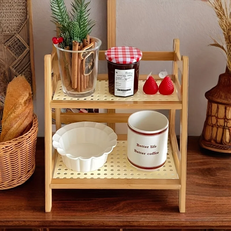 2-layer Imitation Rattan Storage Rack, Cup Storage Rack, Desktop Miscellaneous Water Cup Storage Rack