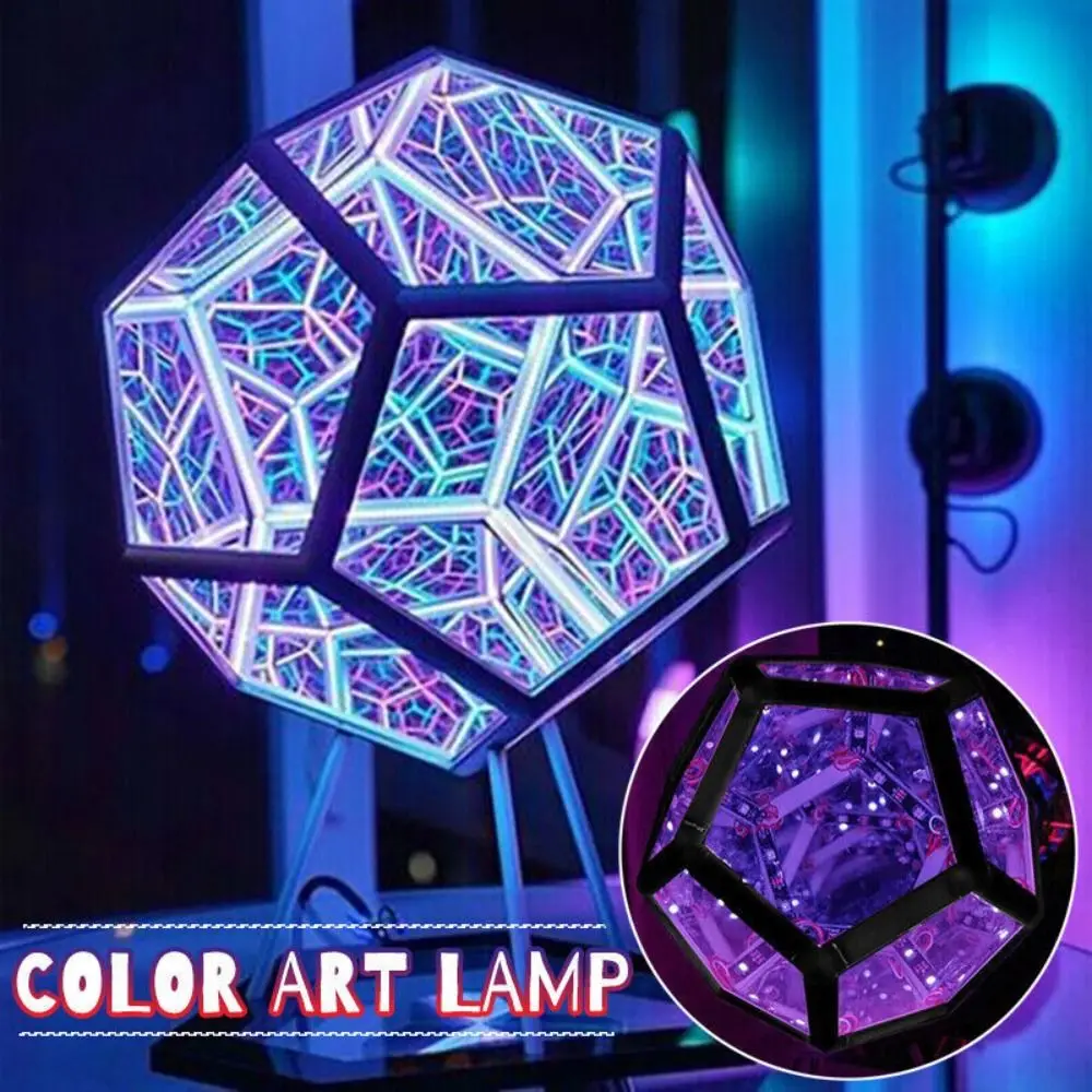 

Dodecahedron 3D Cube Light Colorful Lighting Acrylic Lampshade Cube Night Light Remote-controlled USB Powered New Strange Lamp